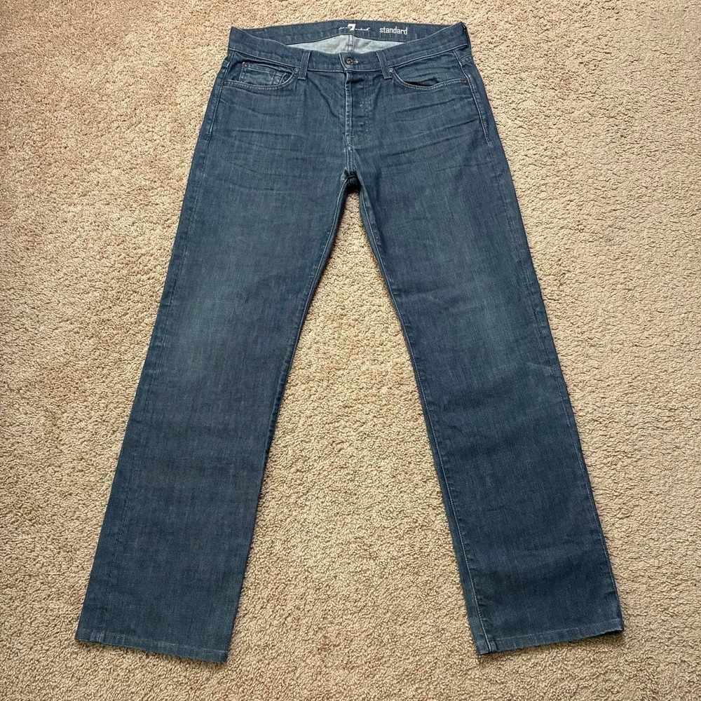 7 For All Mankind Standard Fit Straight Leg Stretch Blue Jeans Size 34 Western